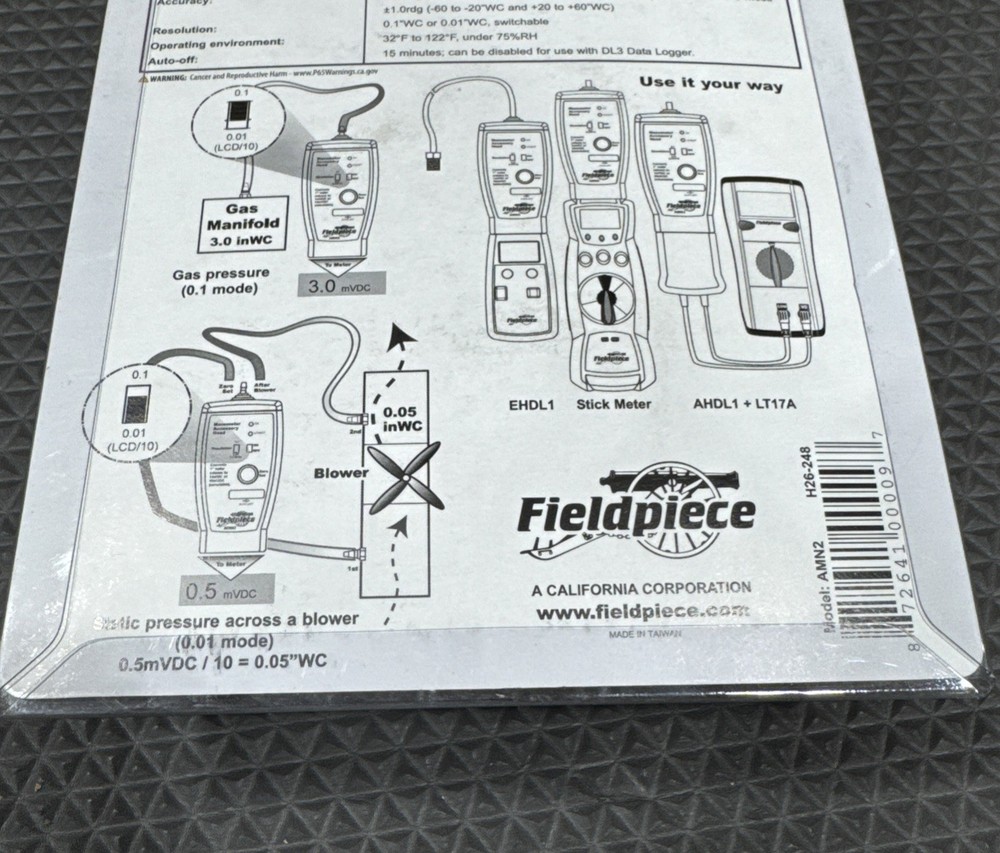 Fieldpiece AMN2 HVAC Modular Manometer Accessory Head NEW
