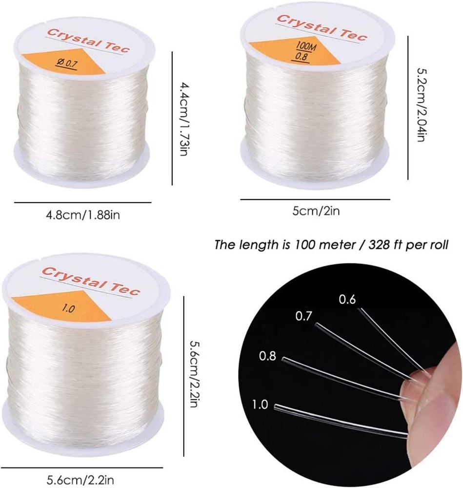 0.7mm Elastic Stretch Thread for Bracelets, 3 Rolls 0.7mm, Crystal