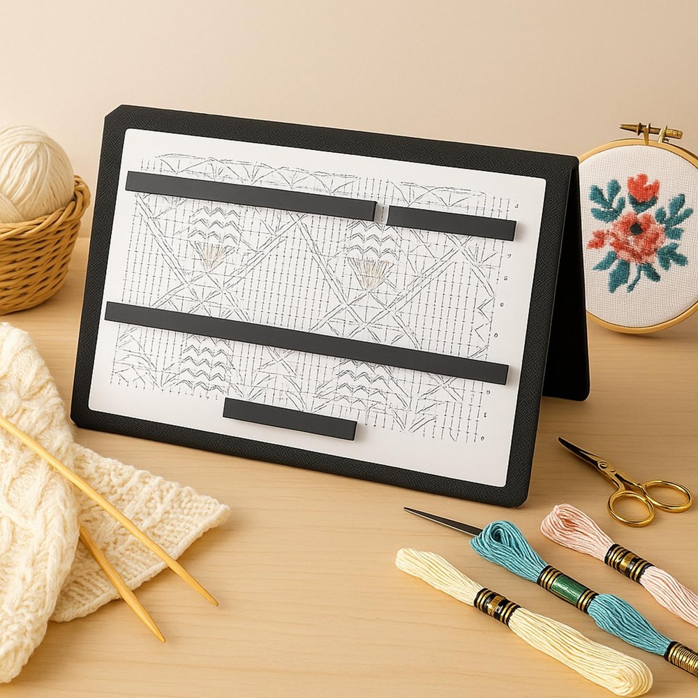 Flutesan 1 Pcs Black Knitting Pattern Holder Cross Stitch Chart Keeper with 4 Ma