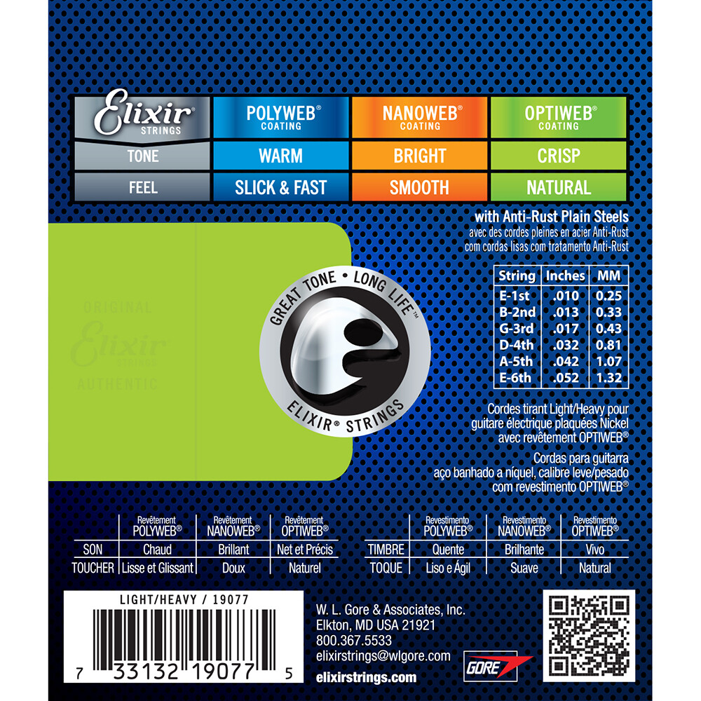 Elixir 19077 OPTIWEB Coating NPS Electric Guitar Strings Light/Heavy Set 10-52