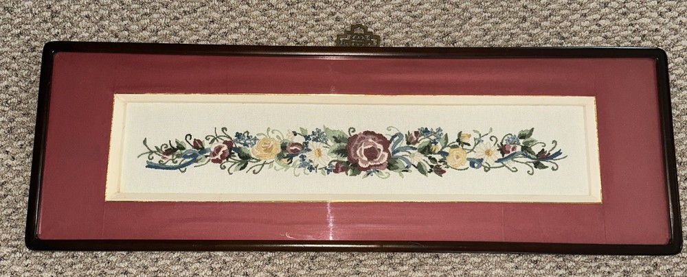 Horizontal Floral Handmade Needlework Artwork~Beveled Shadow Box~BEAUTIFUL