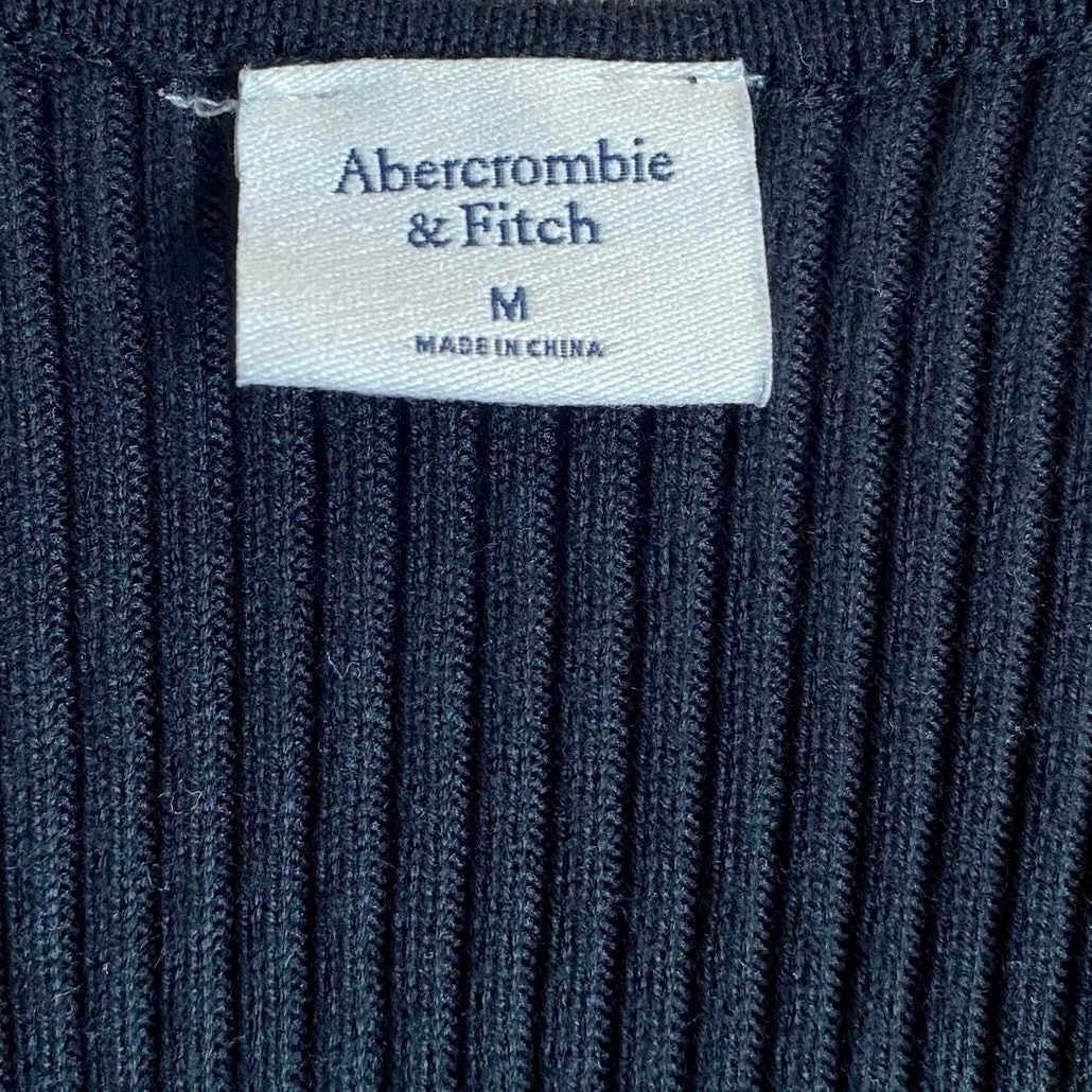 ABERCROMBIE Ribbed Knit Short Sleeve Bodysuit Size M Black Portrait Square Neck