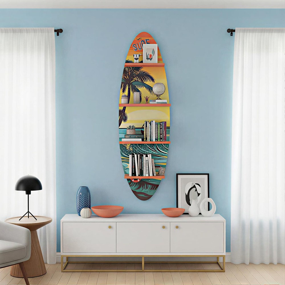 Creative Surfboard Wall Shelf for Wall Decor & Storage, Vertical Floating She...