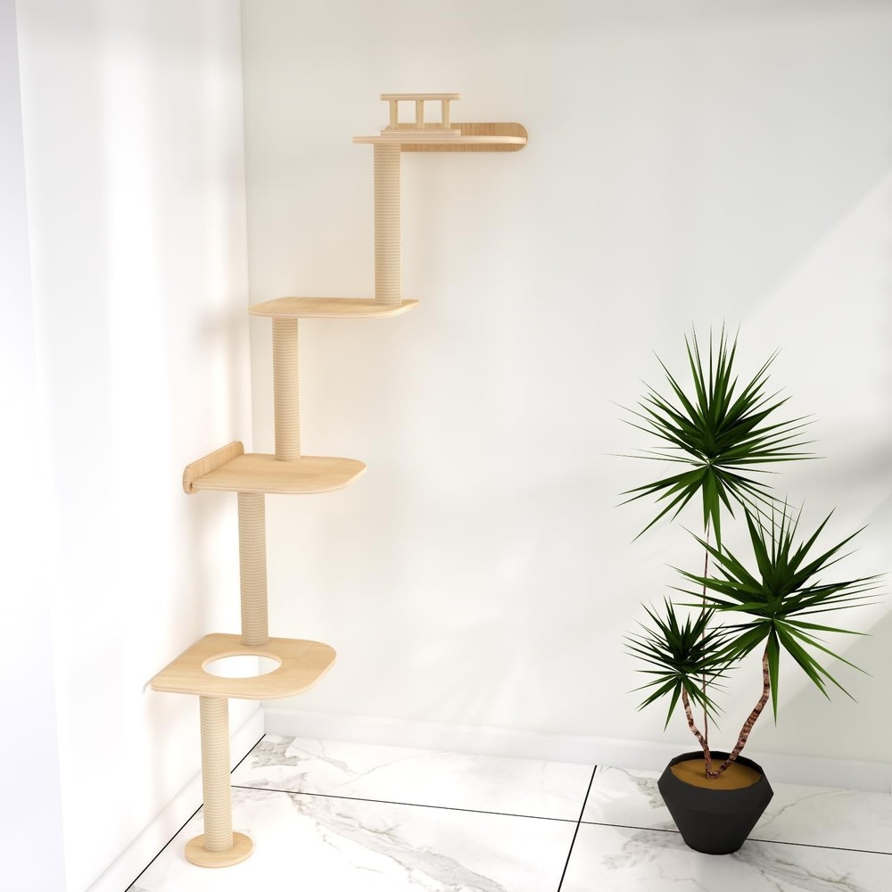 Wall-Mounted Tall Cat Tree Cat Scratching Post, Space Saving Floor ... Fast Ship