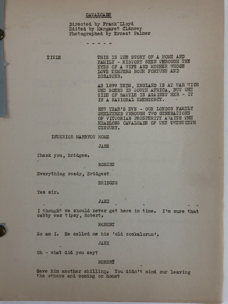 Noel Coward / CAVALCADE BRITISH VERSION ORIGINAL 1932 SCRIPT FRANK LLOYD