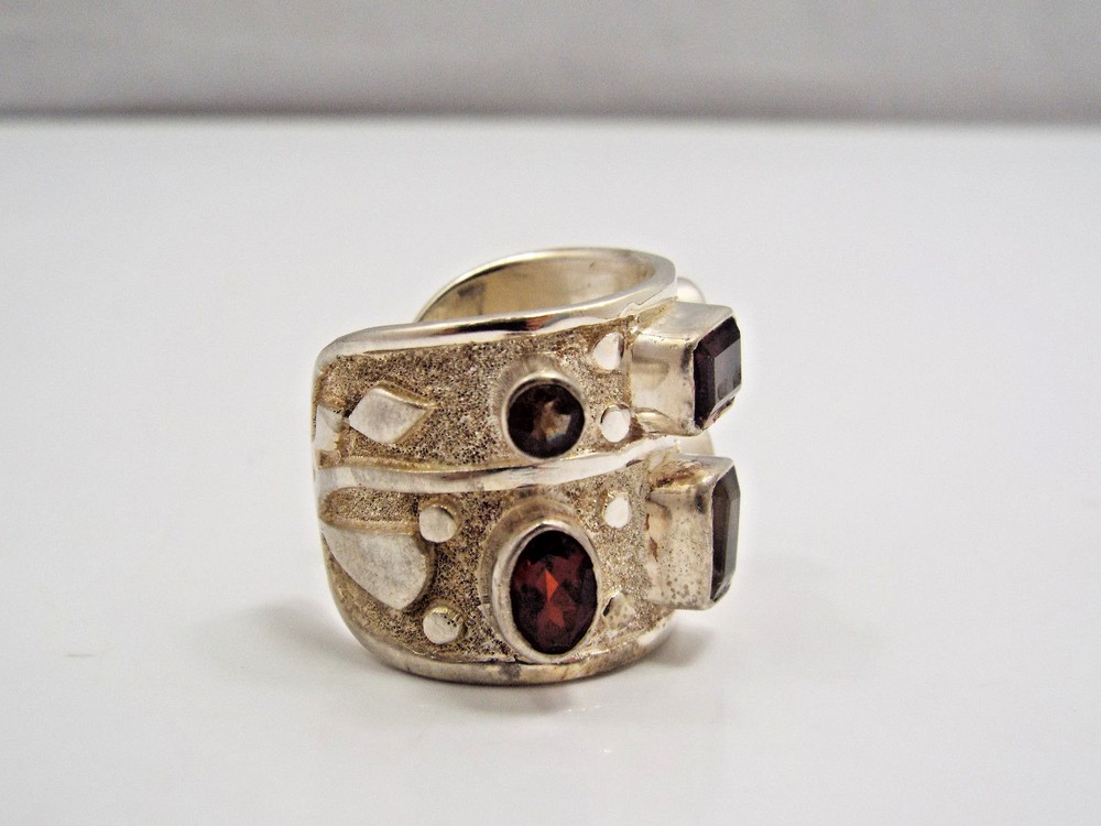 Artisan Silver Design Pyrope Garnet & Amethyst Large Statement Ring, size 6.5