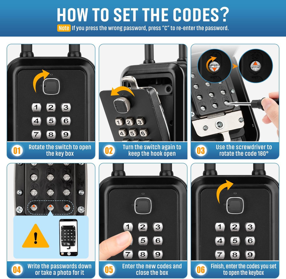 Portable Key Lock Box, Waterproof Sturdy Lock Box for Keys with Code, Hide a Key