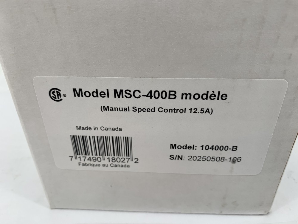 Schaefer Ventilation MSC-400B Manual Variable Speed Control 115V or 230VAC 12.5A