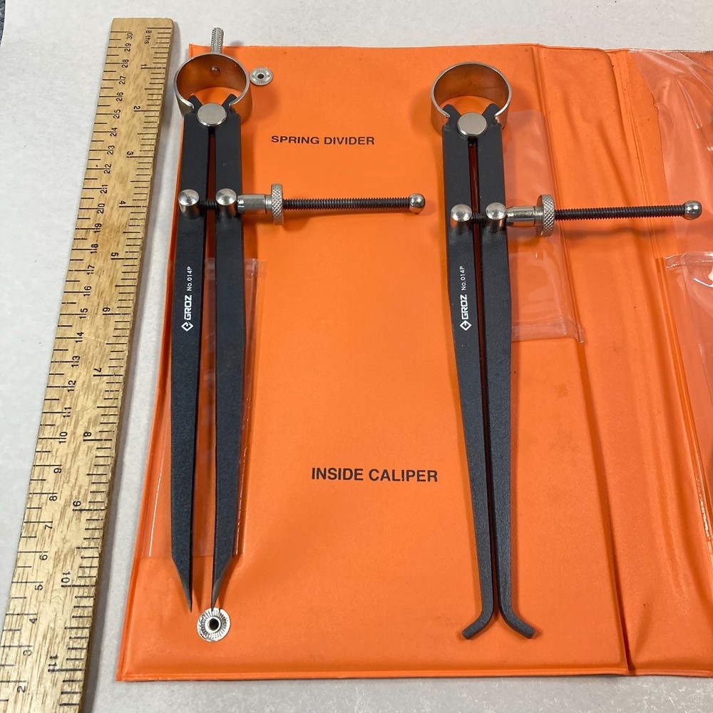 GROZ 8" Spring Caliper & Divider Set 3 Pc Inside Outside Caliper Spring Divider