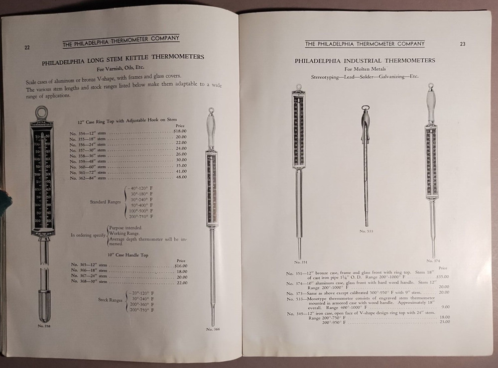 1920s Philadelphia Thermometer Co Thermometer Pyrometer Hydrometer Catalog B2-8
