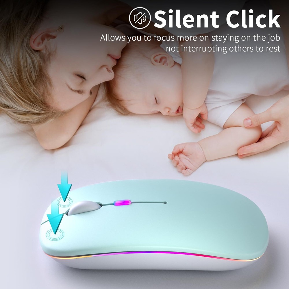 Wireless Bluetooth Mouse Rechargeable LED Dual Mode Mouse Bluetooth 5.2 and U...