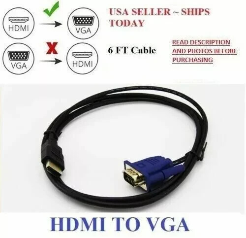 HDMI Male to VGA Male Video Converter Adapter Cable for PC DVD 1080p HDTV 6FT