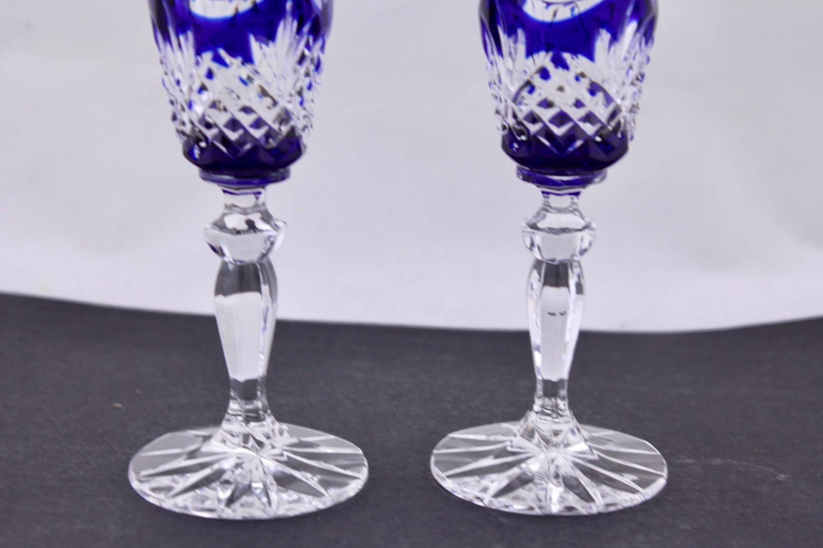 SET OF 2 E. BIELECKA/BOHEMIAN CRYSTAL COBALT BLUE 4-3/4" LIQUEUR GLASSES