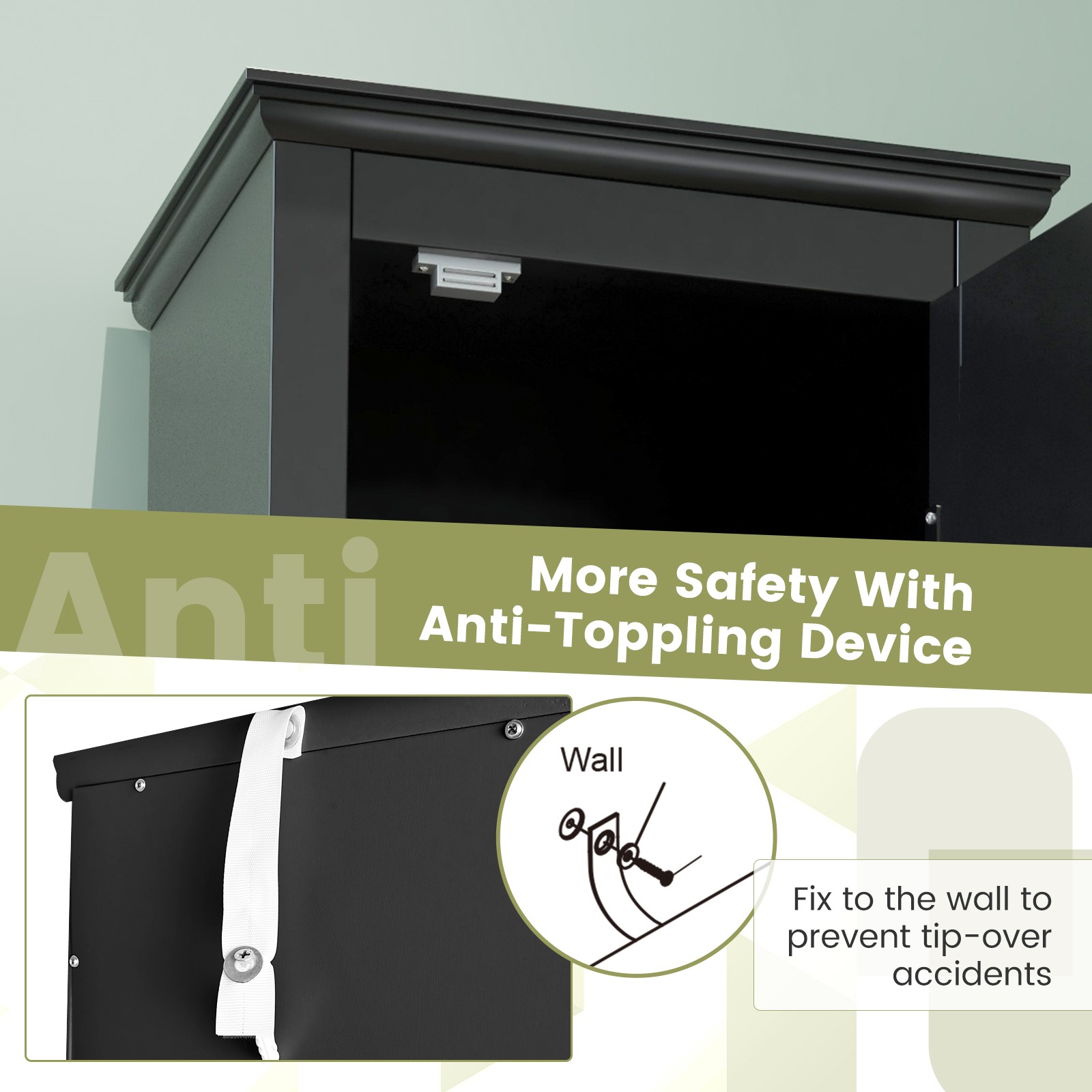 Tall Bathroom Floor Cabinet Narrow Linen Tower w/ 2 Doors & Adjustable Shelf