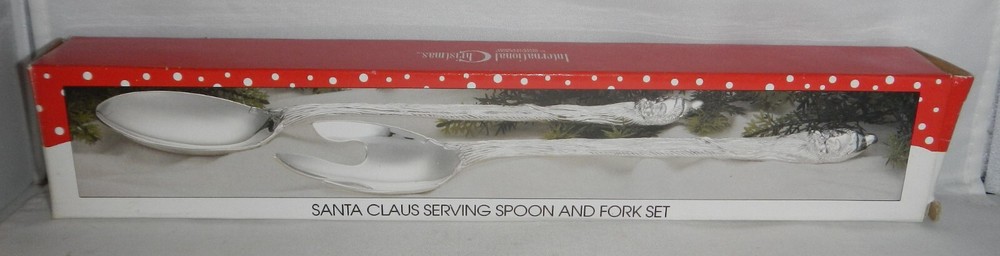 NIB International Silver Company Christmas Santa Claus Serving Spoon & Fork Set