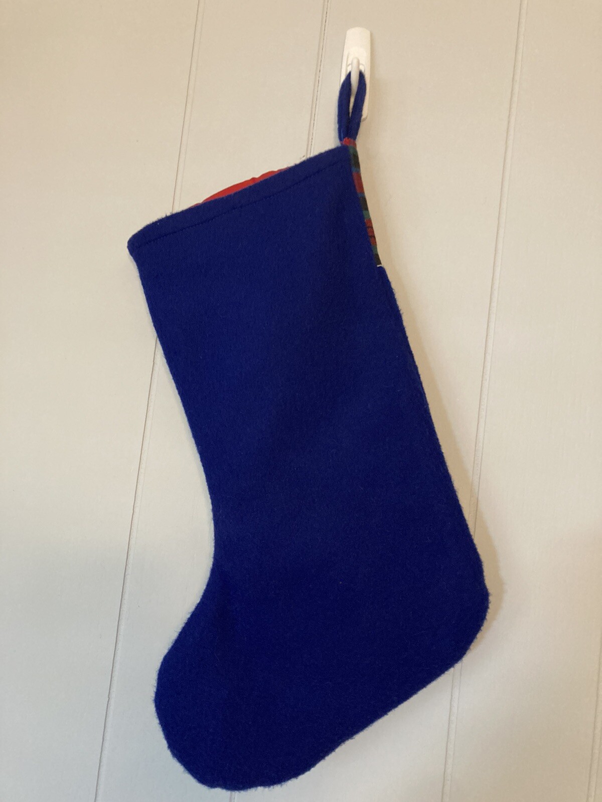 World Bazaars Snowman & Tree Padded Christmas Stocking Red Plaid Buttons 16 Inch