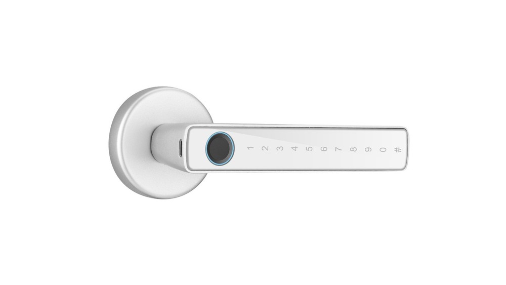 Silver Smart Lock with Handle - Fingerprint Door Lock, Keyless Entry