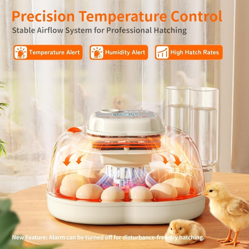 Chicken & Quail Egg Incubator, 2 Egg Trays, Automatic Egg Turning with Auto S...