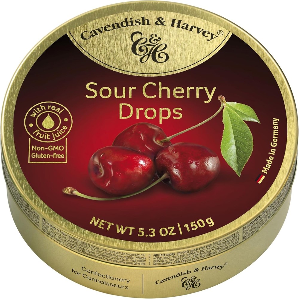 | Sour Cherry Hard Candy Drops | 5.3 Ounce Tin