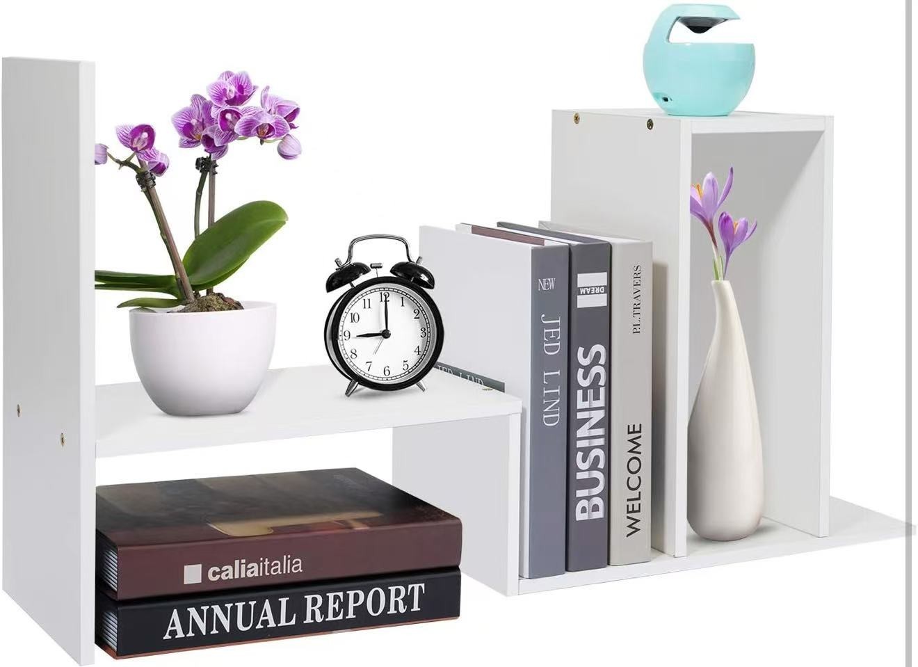 Desk Shelf, Adjustable Desktop Storage Organizer, Wood Display Shelf Rack, Offic