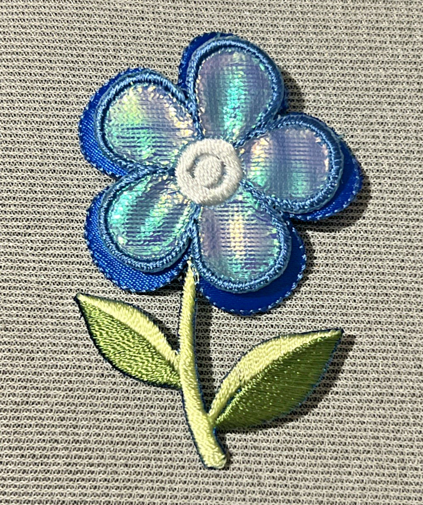 Flower Patch - blue  (iron-on)  2 x 2.5 inches