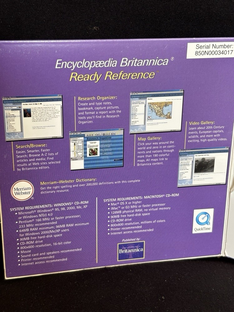 Encyclopaedia Britannica Ready Reference PC Mac CD ROM VTG 2002 Cardboard Case