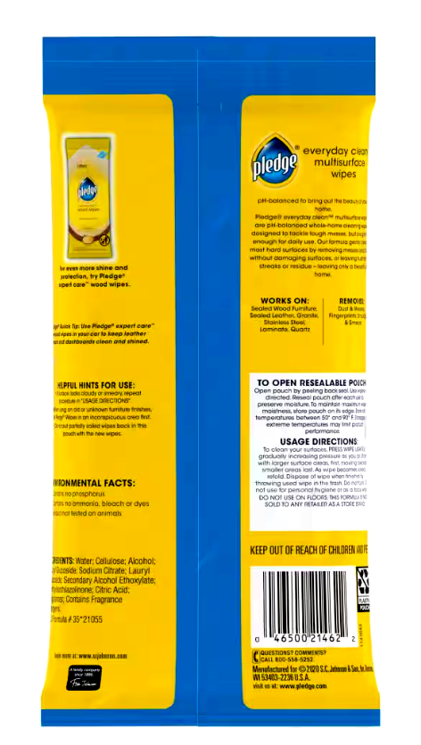Pledge Multi-Surface Wipes, pH-Balanced formula - 25 ct.