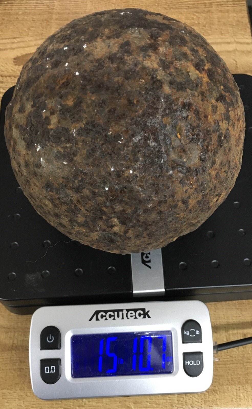 Vintage Cannonball Cast Iron Weight 15 Lbs., 10.7 Oz. Pitted c5