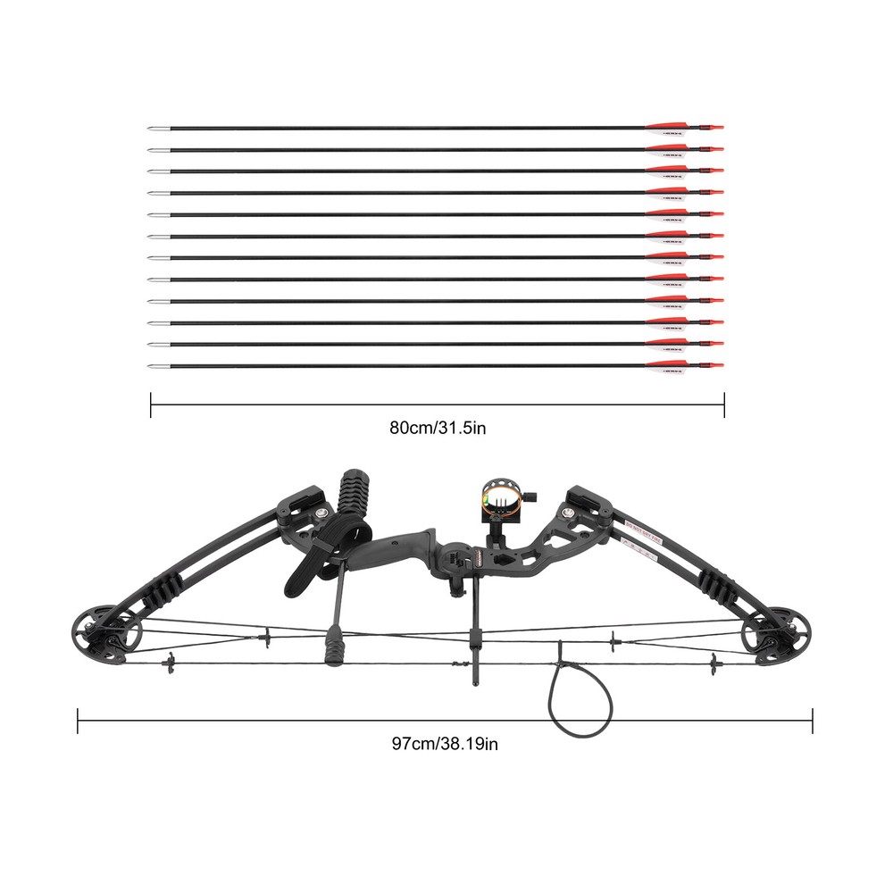 Black Right-Hand Compound Bow Kit for Beginners - Adjtable 30-55 lbs US~
