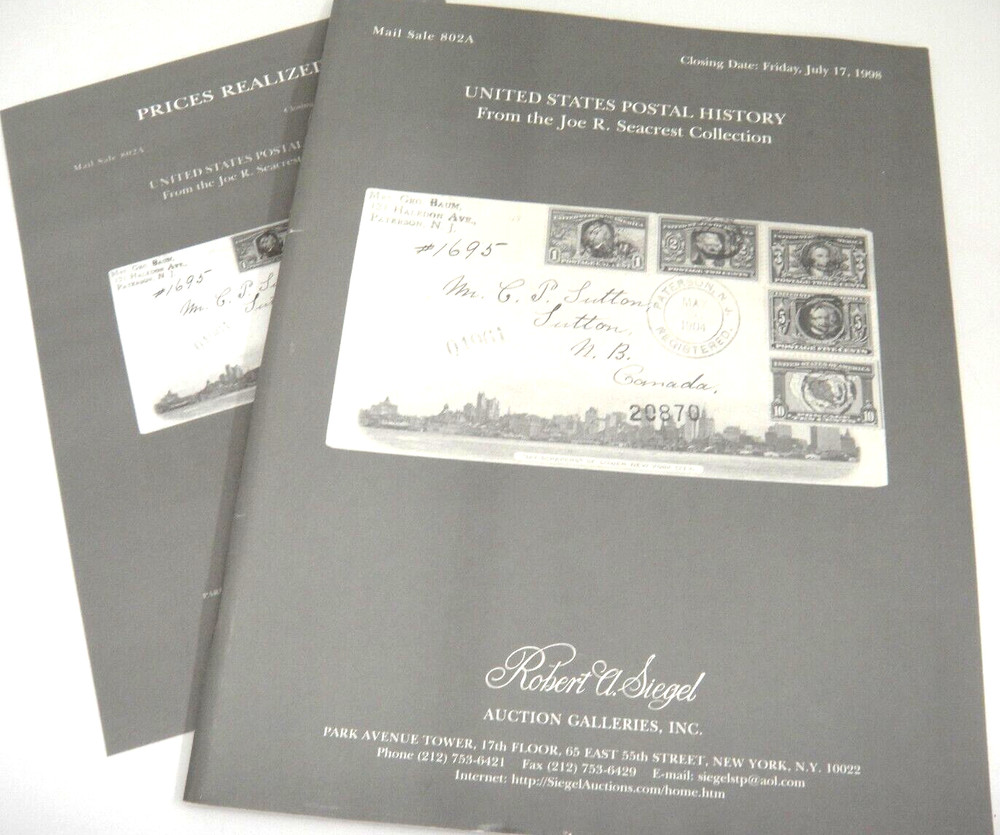 Siegel Stamp Auction Catalog w Prices Realized 1998 Joe Secrest Collection