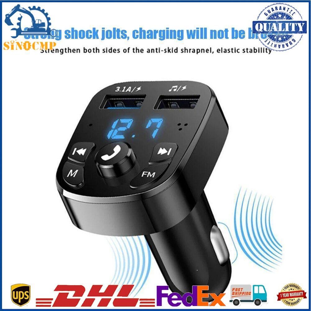 Bluetooth 5.0 Car Wireless FM Transmitter Adapter 2USB PD Charger AUX Hands-Free