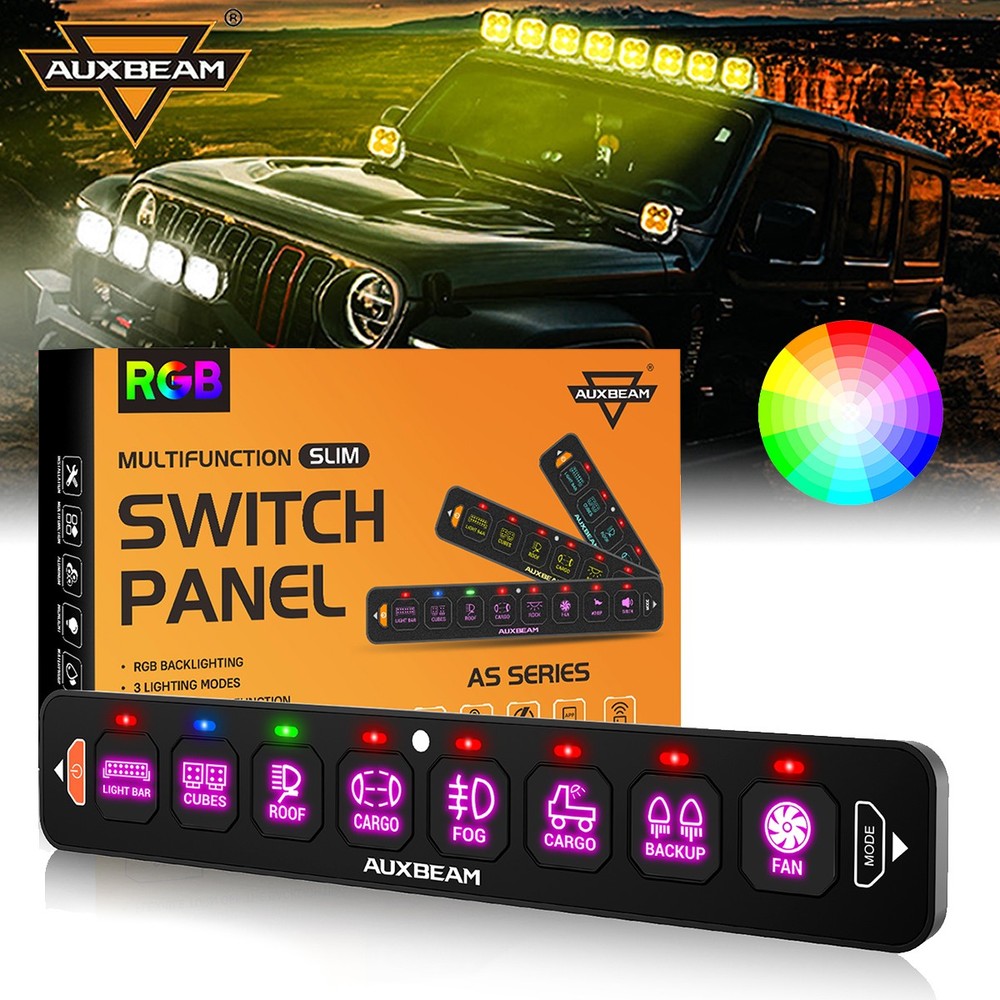 AUXBEAM 8 Gang RGB Switch Panel APP & Remote Control Automatic Dimmable for Ford