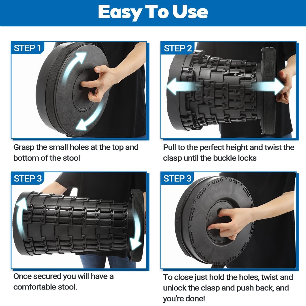 Upgraded Collapsible Stool with Load Capacity 600lbs, Stable Folding Stool wi...