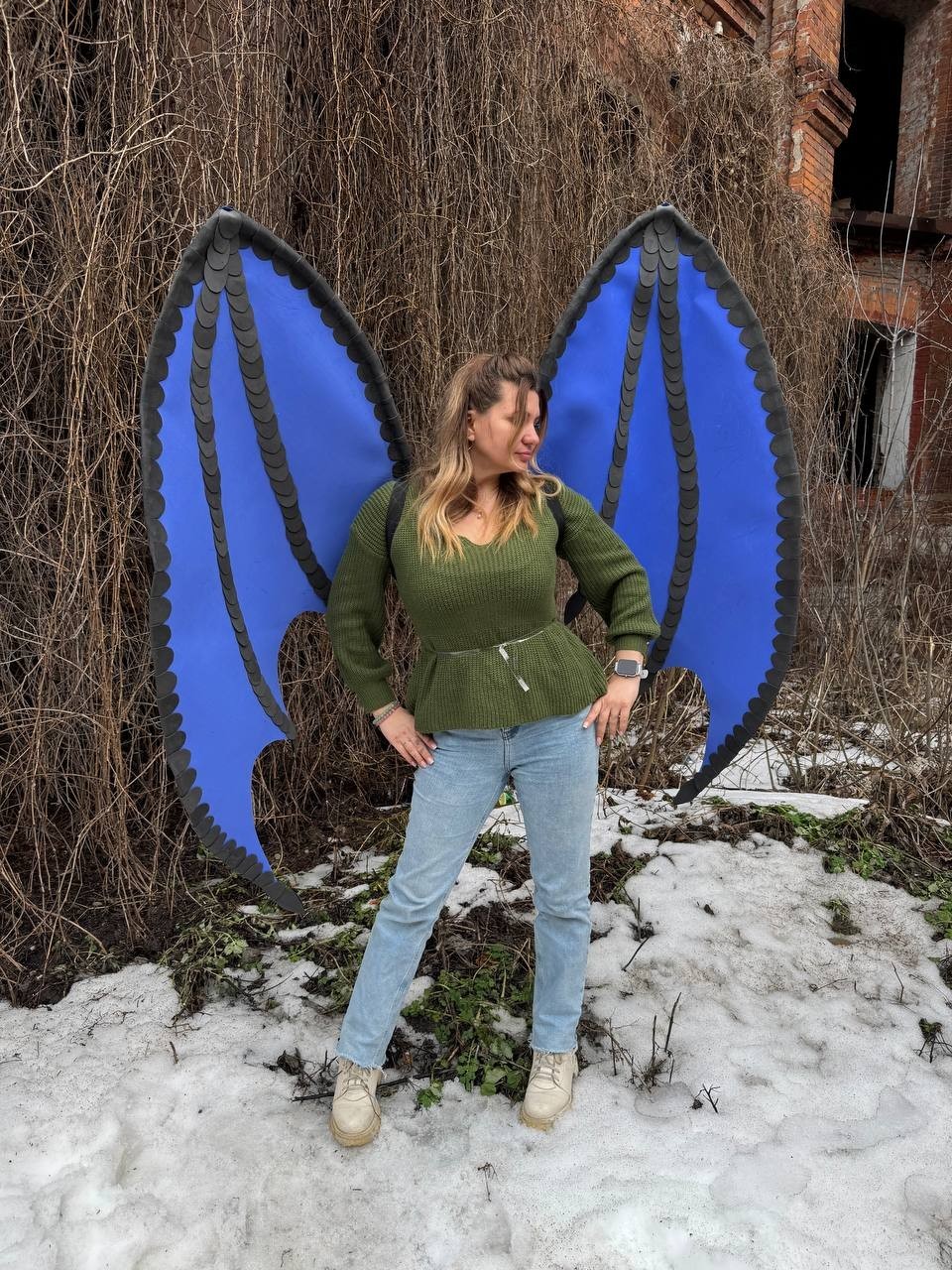 Dragon Cosplay Wings with Demon Tail Gothic Dark Angel Costume Big Black Bat