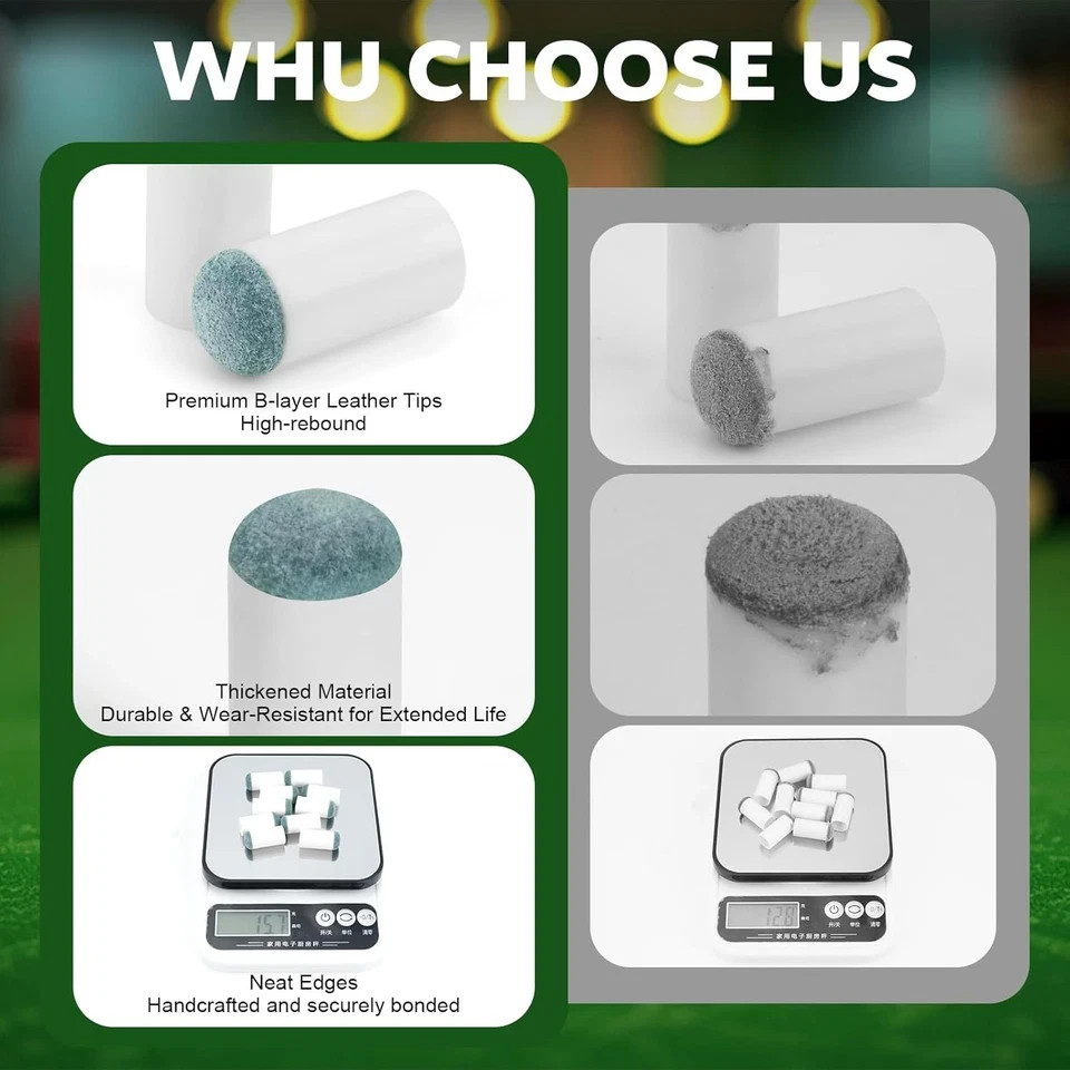 40Pcs Slip On Pool Cue Tips Replacement Kit, 4 Sizes Upgrade Pool Stick Tips for