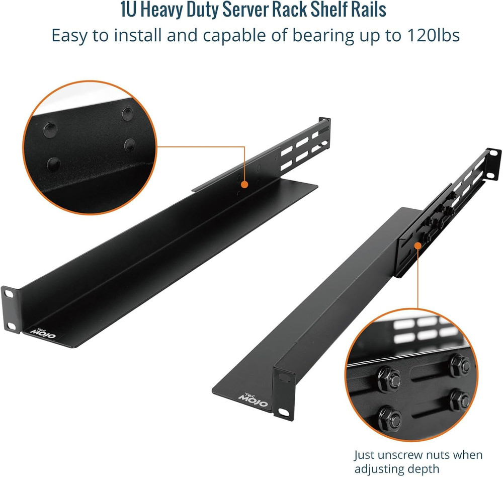 1U Universal Rack Mount Rails,4-Post Server Rack Shelf Rail with 20.9"-32" Adjus