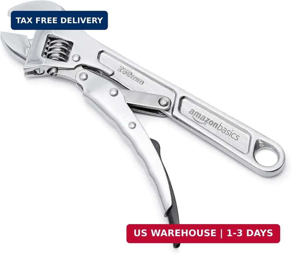Amazon Basics 10 inch Locking Adjustable Wrench, Precision Machined, Rust Resist