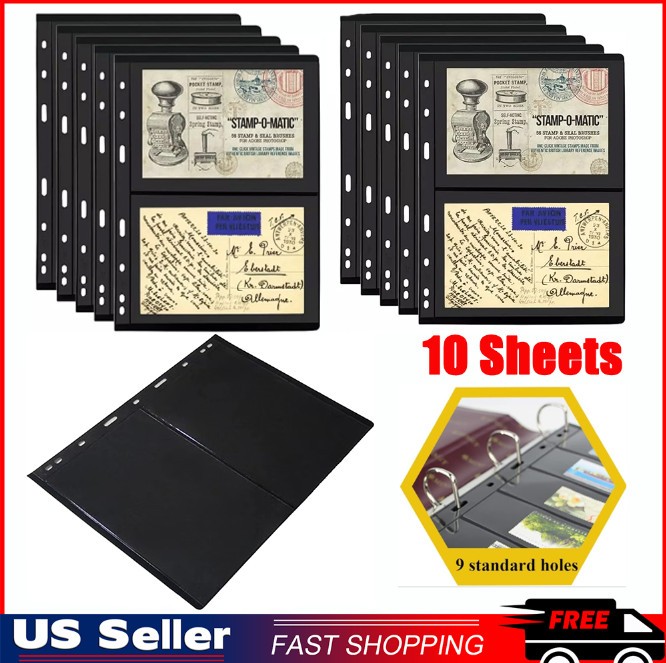 Stamp Pages for Stamp Album Binder, 10 Sheet, 2 Rows for Stamp Collectors