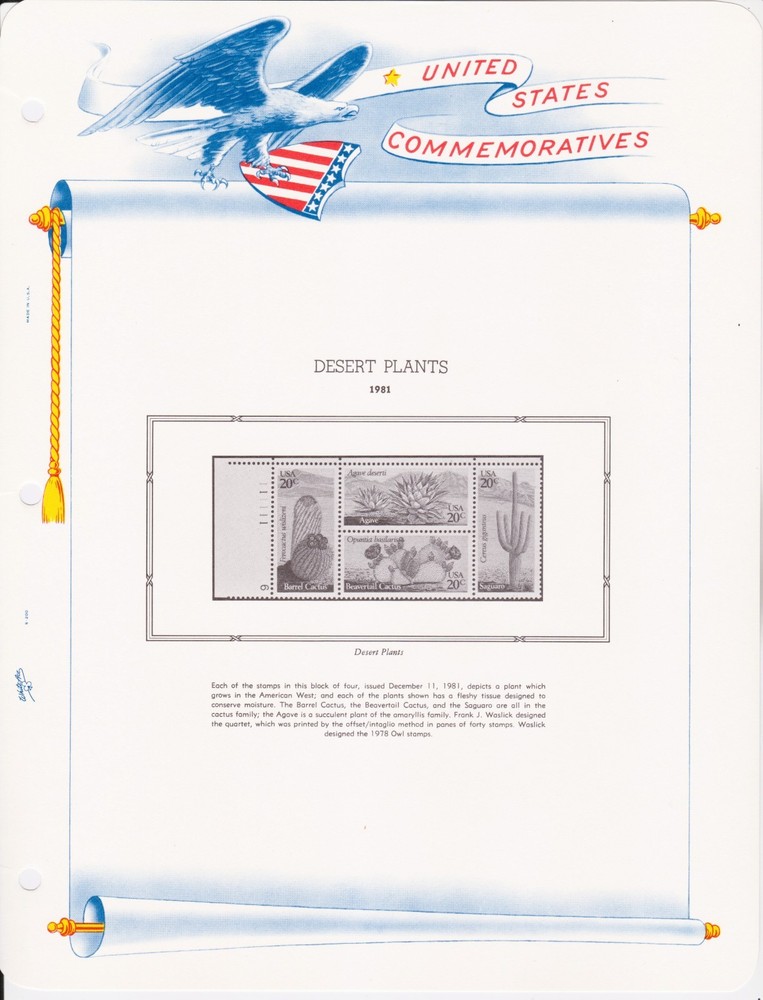 USA White Ace Commemorative Plate Block PB33s 1981 Clean Fresh 12 Pages Complete