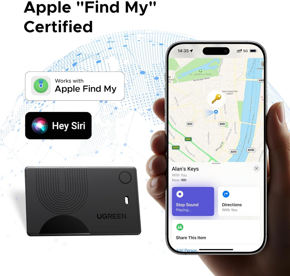 UGREEN Finetrack Slim Wallet Tracker Card (Ios Only), Bluetooth Air Tracker Tags