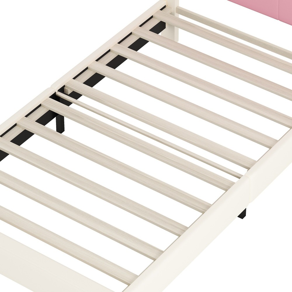Twin/Full Size Bed Frame PU Upholstered Platform Bed with Headboard US