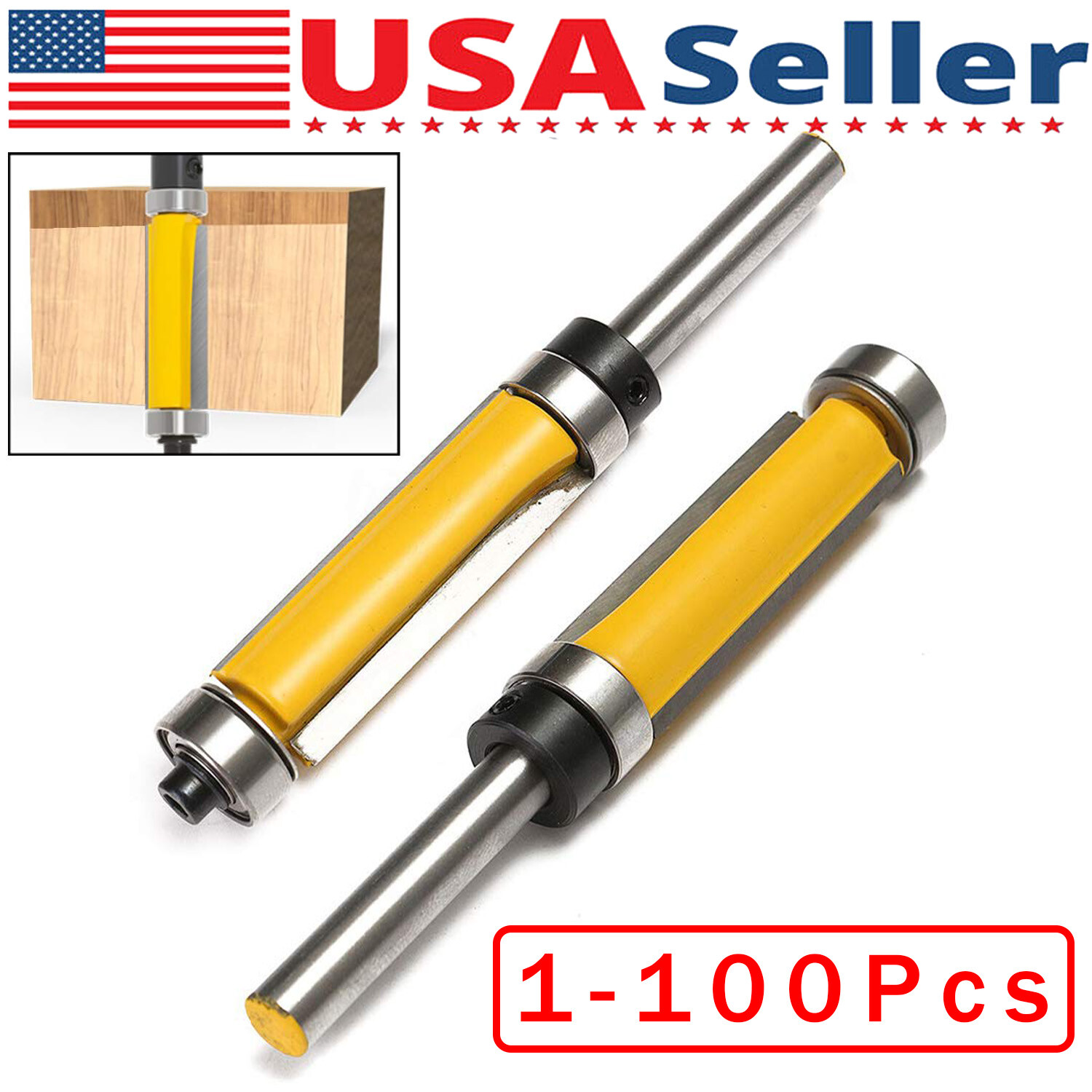 1-1/2" 1/4" Shank Flush Trim Top Bottom Bearing Router Bit Woodworking Tool Lot