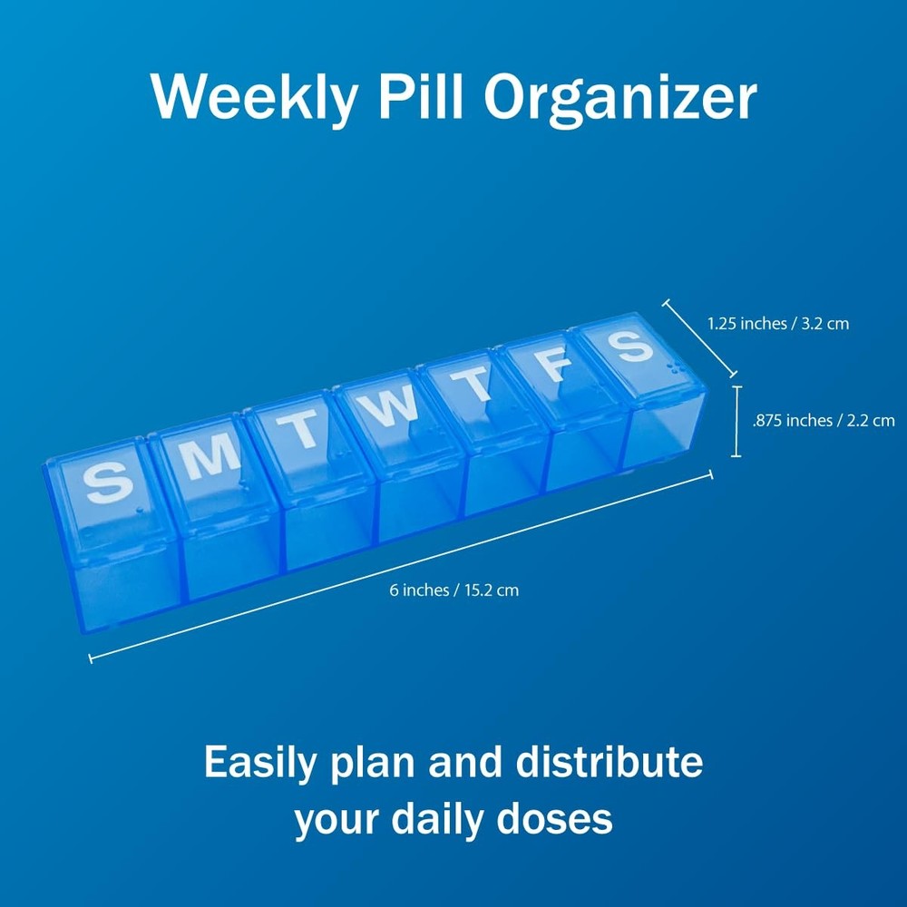 Amazon Basic Care 7-Day Weekly Pill Organizer, 1 Count (Pack of 1), Blue