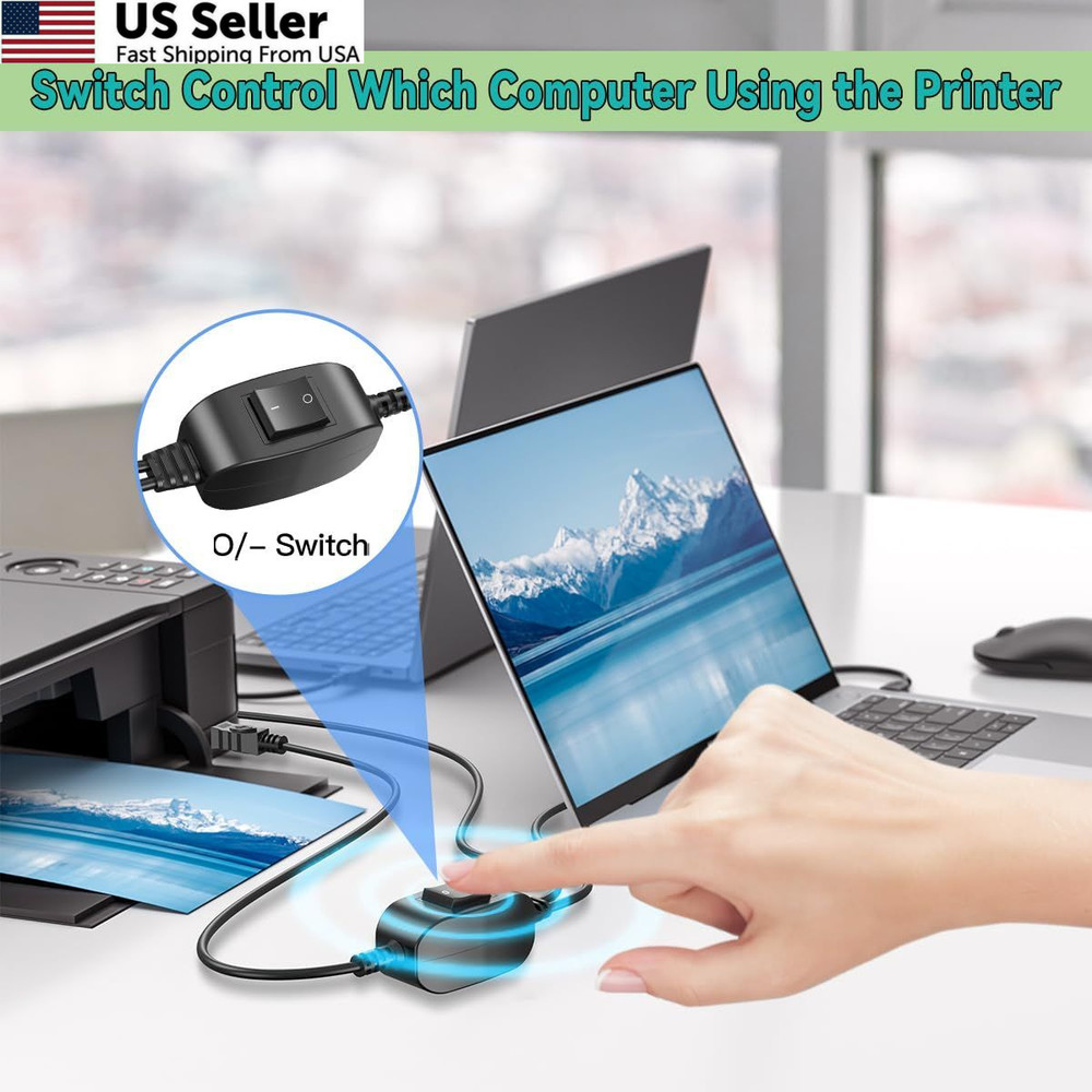Herfair Printer Cable Splitter for Two Computers USB Splitter 1 in 2 Out USB-B S