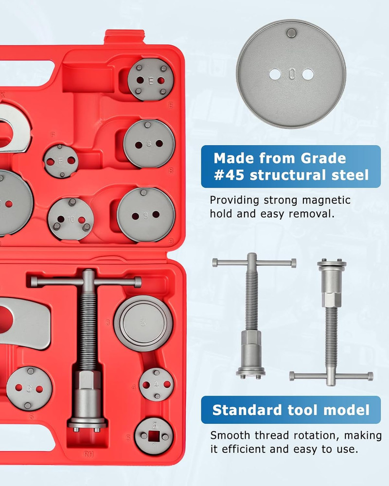 27Pcs Brake Caliper Wind Back Tool Kit Piston Compressor Pad Replacement Set Red