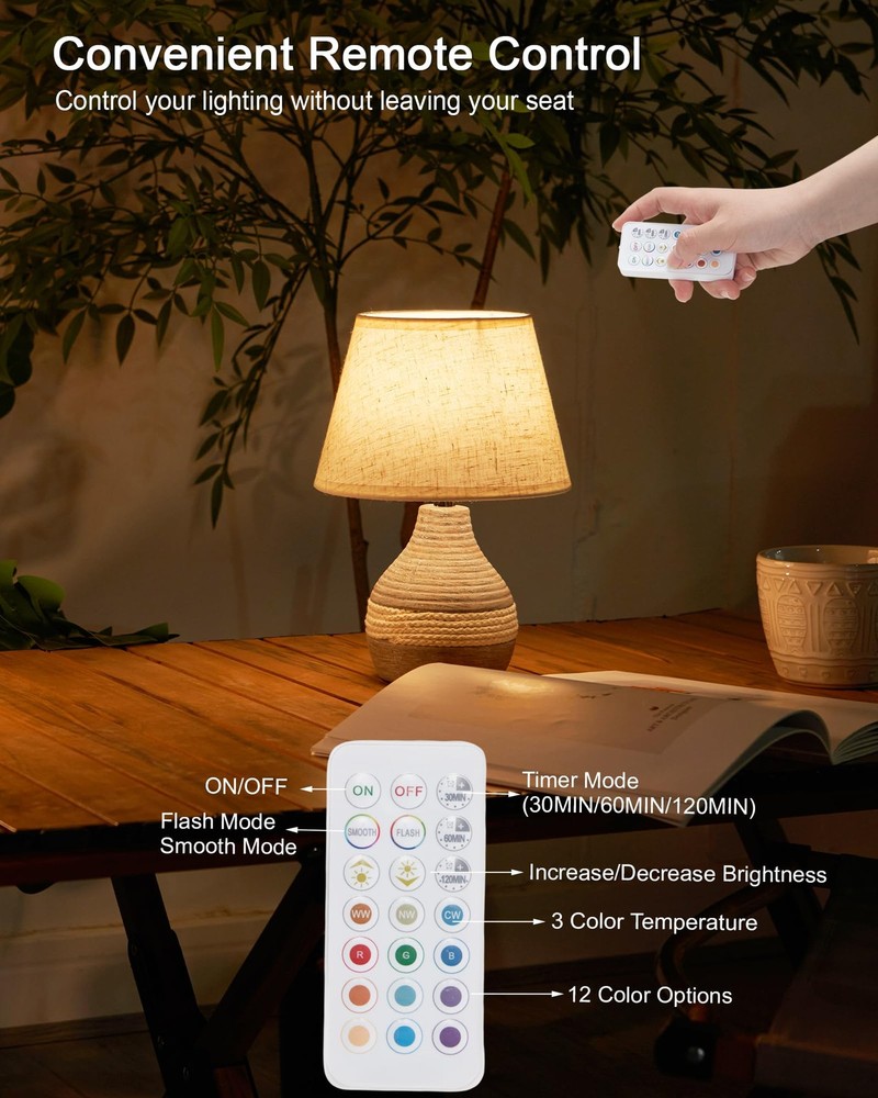 INTELIVE 10" H Small Rechargeable Cordless Ceramic Table Mini-10"H, White