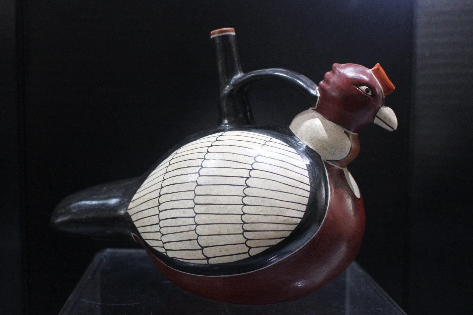 Peru Art Pottery Nazca Condor Hand Painted Ceramic Spout Reproduction Signed