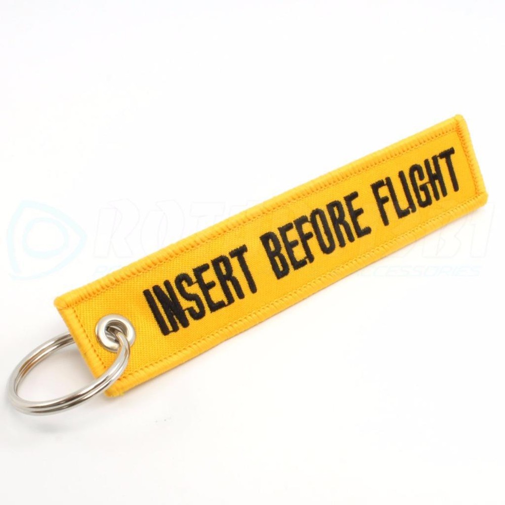 INSERT BEFORE FLIGHT QTY= 1 PC YELLOW/black KEYCHAIN RING TAGS CABIN CREW PILOT