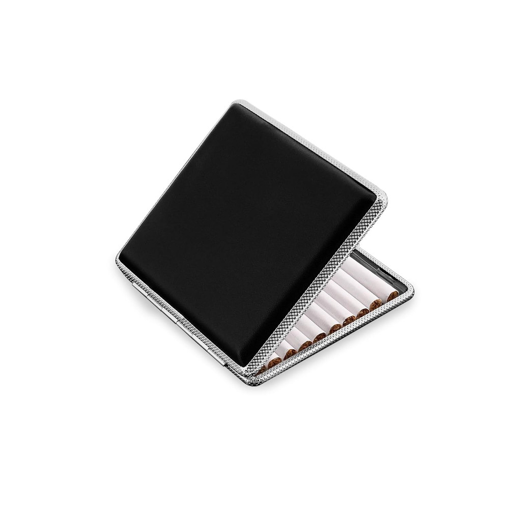 Leather Cigarette Case, Thin Metal Cigarette Case, 20 Capacity for Regular, Elas