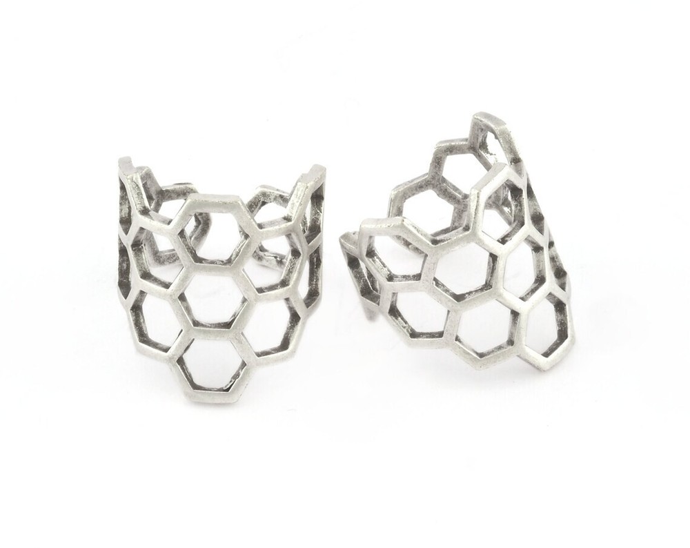 Honey Comb Ring, Adjustable Antique silver plated brass 8US size 5217